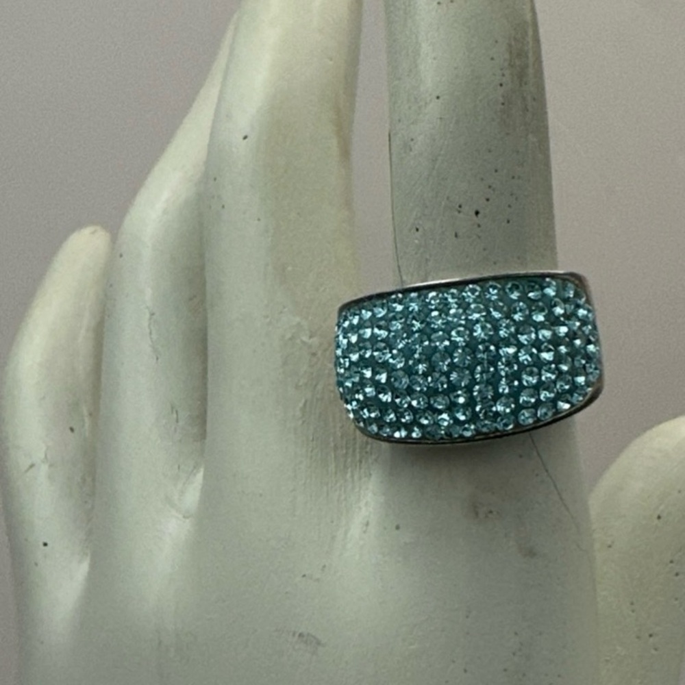 Jacmel JCM Brass Blue Turquoise Crystal Domed Pave Pageant Ring Sz 8 Malaysia